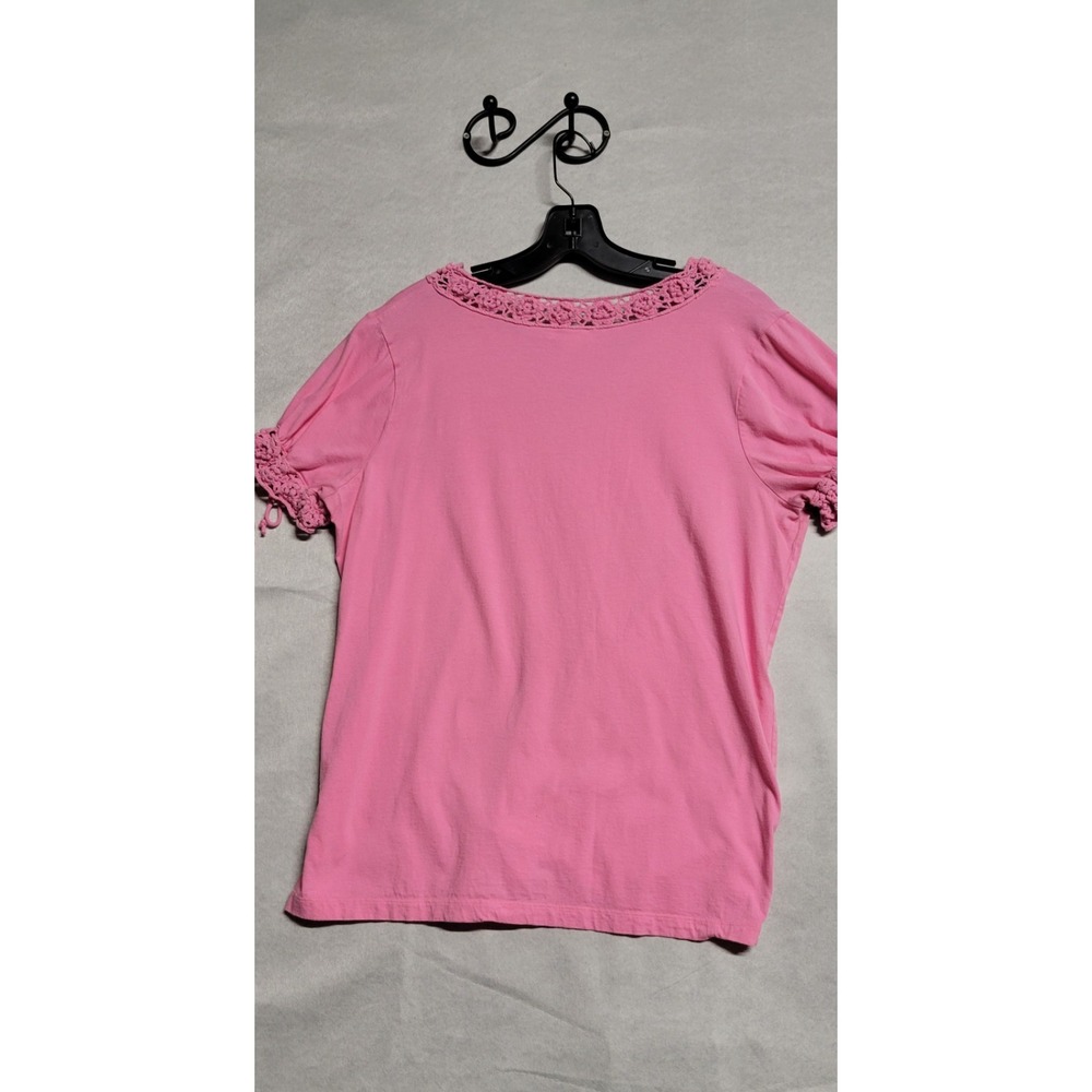 Pink W Crochet Trim Ss Lilly Pulitzer Top With Drawstring Sleeves Size XL - Picture 9 of 9